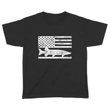 Load image into Gallery viewer, Musky Fisherman American Flag Fishing youth T Shirt - FSD1412D02