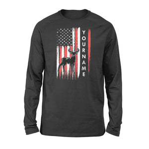 American flag deer hunting custom name shirt, personalized deer hunting apparel Long Sleeve- NQS1206