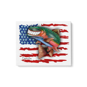 Rainbow Trout fly fishing with American flag ChipteeAmz's art Matte Canvas AT024