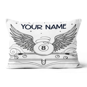 Personalized Billiard 8 Ball Wings Line Drawing Pillow, Billiards Gifts VHM0900