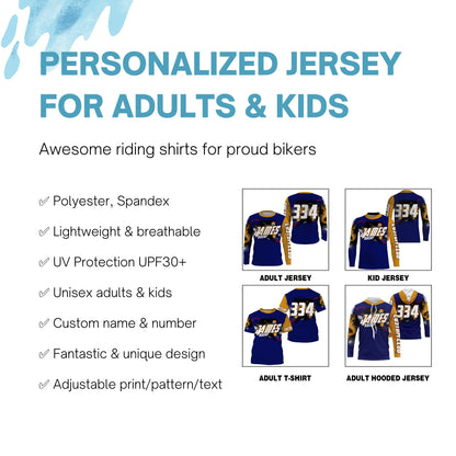 Personalized UPF30+ adult kid BMX racing jersey Blue enduro MTB shirt downhill cycling gear| SLC28