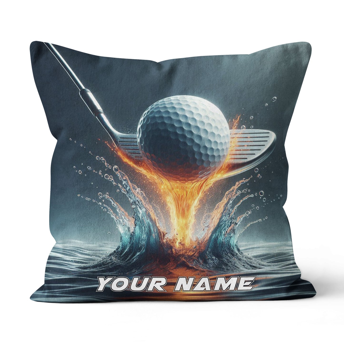 Fire & Water Golf Club & Ball Custom Throw Pillow Personalized Goft Gift LDT1154