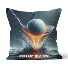 Load image into Gallery viewer, Fire &amp; Water Golf Club &amp; Ball Custom Throw Pillow Personalized Goft Gift LDT1154