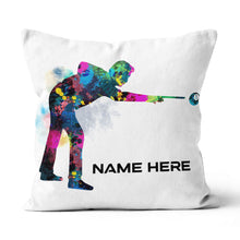 Load image into Gallery viewer, Funny Colorful Billiard Player Throw Pillow Custom Name Unique Billiards Pillows TDM0928