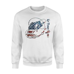 US Bass Fishing American Flag Custom name Crew Neck Sweatshirt D02 NQS1248