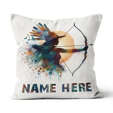 Load image into Gallery viewer, Personalized Watercolor Woman Archer Archery Pillow Custom Archery Gifts VHM0931
