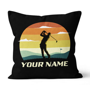 Sunset Golfer Vintage Custom Throw Pillow Personalized Golfing Gifts LDT1138