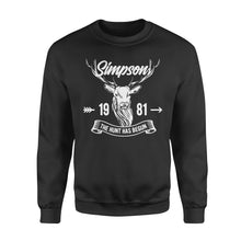 Load image into Gallery viewer, Custom name and year of birth the hunt has begun personalized gift hunting standard Crew Neck Sweatshirt