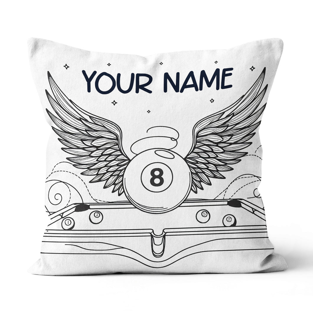Personalized Billiard 8 Ball Wings Line Drawing Pillow, Billiards Gifts VHM0900