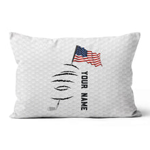 Load image into Gallery viewer, Personalized white golf ball skin pillow American flag 4th July custom name gifts for golf lovers NQS7020