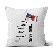 Load image into Gallery viewer, Personalized white golf ball skin pillow American flag 4th July custom name gifts for golf lovers NQS7020