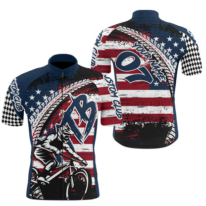 American MTB cycling jersey mens UPF50+ Reflective mountain bike gear with pockets USA biking tops| SLC93
