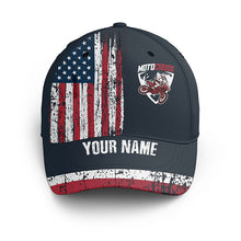 Load image into Gallery viewer, American Flag Motorcycle Hat - Personalized Motocross BWB Hat Patriotic Racing Cap For Bikers CDT07