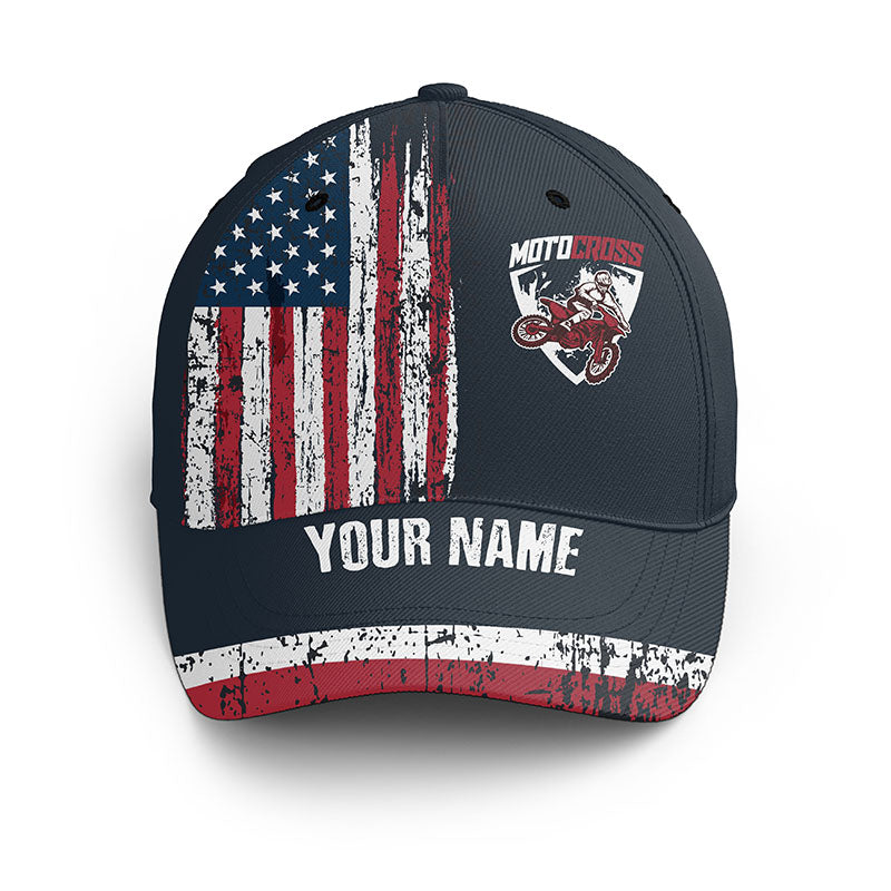 American Flag Motorcycle Hat - Personalized Motocross BWB Hat Patriotic Racing Cap For Bikers CDT07