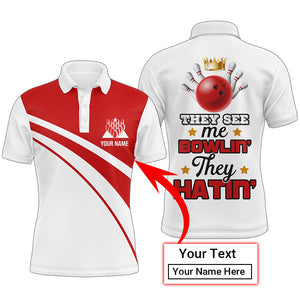 Red&White Bowling Polo Shirt Funny Personalized Bowling Shirt Men Custom Bowling Jersey for Team BDT12