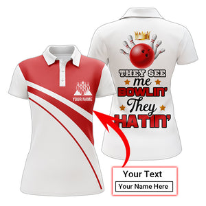 Red&White Bowling Polo Shirt Funny Personalized Bowling Shirt Women Custom Bowling Jersey for Team BDT13