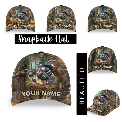 Personalized Turkey Hunting Hats, Snapback Baseball Camo Hat Turkey Hunting gear, Hunting Gifts FSD4415