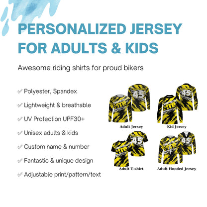 Yellow adult kid MTB jersey UPF30+ mountain biking shirt Custom extreme cycling bicycle gear| SLC50