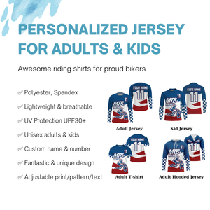 Personalized adult kid MTB biking jersey UPF30+ blue mountain bike shirt enduro cycling racewear| SLC45