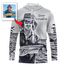 Load image into Gallery viewer, Fishing Shirt Custom Name, Image, Time, Location 3D UV protection Shirts UPF 30+ Fishing gift| Black - TMTS050