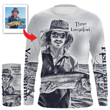 Load image into Gallery viewer, Fishing Shirt Custom Name, Image, Time, Location 3D UV protection Shirts UPF 30+ Fishing gift| Black - TMTS050