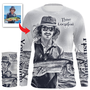 Fishing Shirt Custom Name, Image, Time, Location 3D UV protection Shirts UPF 30+ Fishing gift| Black - TMTS050