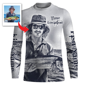 Fishing Shirt Custom Name, Image, Time, Location 3D UV protection Shirts UPF 30+ Fishing gift| Black - TMTS050