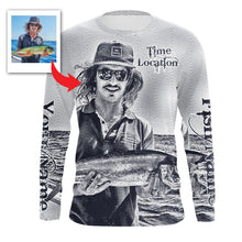 Load image into Gallery viewer, Fishing Shirt Custom Name, Image, Time, Location 3D UV protection Shirts UPF 30+ Fishing gift| Black - TMTS050