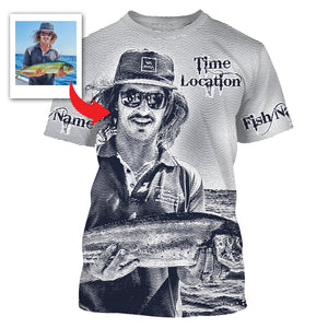 Fishing Shirt Custom Name, Image, Time, Location 3D UV protection Shirts UPF 30+ Fishing gift| Black - TMTS050