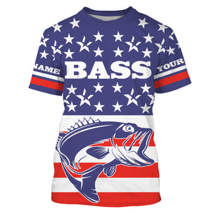 Bass Fishing American Flag Custom UV Long sleeves shirts, personalized Patriotic fishing apparel gifts TMTS017