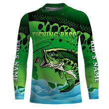 Load image into Gallery viewer, Personalized Bass Fishing green camo UV protection quick dry customize name fishing shirts UPF 30+ TMTS049