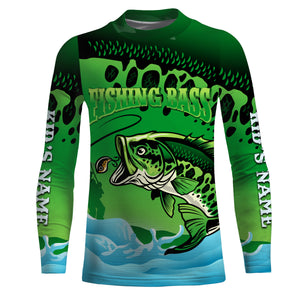 Personalized Bass Fishing green camo UV protection quick dry customize name fishing shirts UPF 30+ TMTS049