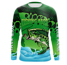 Load image into Gallery viewer, Personalized Bass Fishing green camo UV protection quick dry customize name fishing shirts UPF 30+ TMTS049