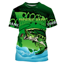 Load image into Gallery viewer, Personalized Bass Fishing green camo UV protection quick dry customize name fishing shirts UPF 30+ TMTS049