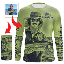 Load image into Gallery viewer, Fishing Shirt Custom Name, Image, Time, Location 3D UV protection Shirts UPF 30+ Fishing gift| Green- TMTS050