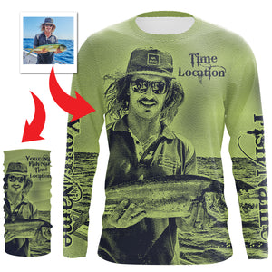 Fishing Shirt Custom Name, Image, Time, Location 3D UV protection Shirts UPF 30+ Fishing gift| Green- TMTS050