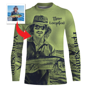 Fishing Shirt Custom Name, Image, Time, Location 3D UV protection Shirts UPF 30+ Fishing gift| Green- TMTS050