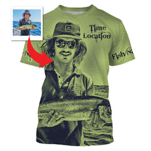 Load image into Gallery viewer, Fishing Shirt Custom Name, Image, Time, Location 3D UV protection Shirts UPF 30+ Fishing gift| Green- TMTS050