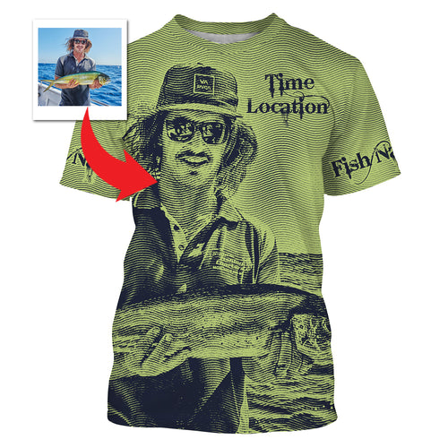 Fishing Shirt Custom Name, Image, Time, Location 3D UV protection Shirts UPF 30+ Fishing gift| Green- TMTS050