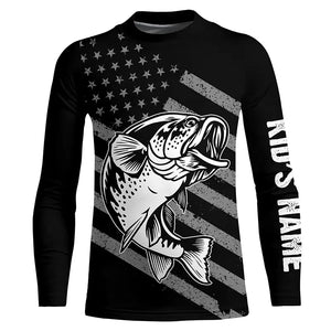 Bass Fishing USA Flag Custom Long sleeve Performance Fishing Shirts, Patriotic Bass Fishing Jerseys TTN113