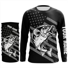 Load image into Gallery viewer, Bass Fishing USA Flag Custom Long sleeve Performance Fishing Shirts, Patriotic Bass Fishing Jerseys TTN113