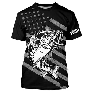 Bass Fishing USA Flag Custom Long sleeve Performance Fishing Shirts, Patriotic Bass Fishing Jerseys TTN113