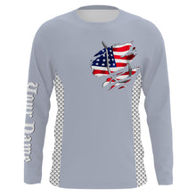 Load image into Gallery viewer, American Flag Fish Hook Custom UV Protection Long Sleeve performance Fishing Shirts TTN71