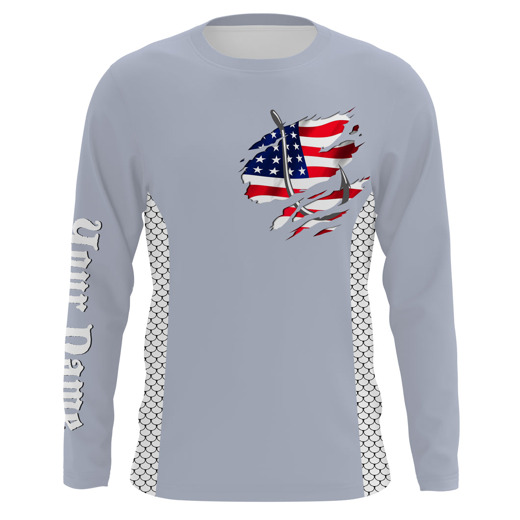 American Flag Fish Hook Custom UV Protection Long Sleeve performance Fishing Shirts TTN71