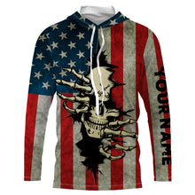 Load image into Gallery viewer, American Flag Skull Fish On Custom Long Sleeve performance Shirts, Personalized Patriotic Fishing Gifts TTN73