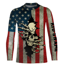 Load image into Gallery viewer, American Flag Skull Fish On Custom Long Sleeve performance Shirts, Personalized Patriotic Fishing Gifts TTN73