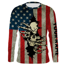 Load image into Gallery viewer, American Flag Skull Fish On Custom Long Sleeve performance Shirts, Personalized Patriotic Fishing Gifts TTN73