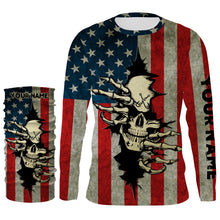 Load image into Gallery viewer, American Flag Skull Fish On Custom Long Sleeve performance Shirts, Personalized Patriotic Fishing Gifts TTN73