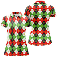 Load image into Gallery viewer, Christmas plaid Argyle Pattern - Funny Christmas Women&#39;s Golf Polo Custom Name shirt TTN103