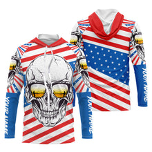 Load image into Gallery viewer, American Flag Skull Fishing Custom UV Long Sleeve Performance Fishing Shirts, Gift for Fisherman TTN89
